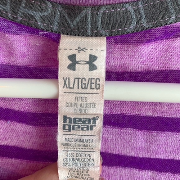 Under Armour Purple Striped V-Neck Short Sleeve Shirt - Picture 3 of 5
